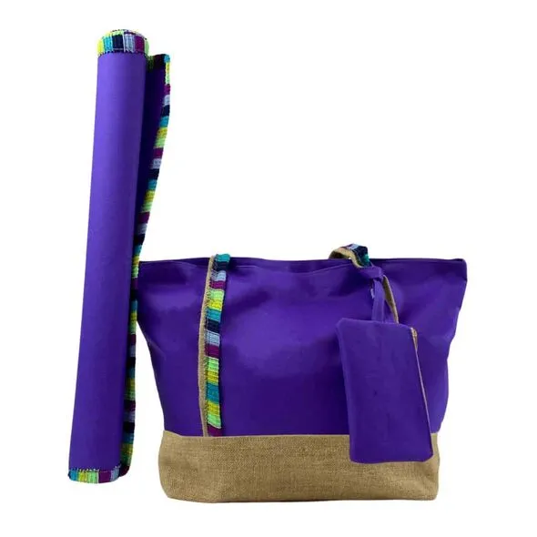 حقيبة يد 3في1 مع بساط ومحفظة صغيرة كل ما تحتاجينه أثناء السفر ورحلات التخييم Sac à Main 3en1 Avec Un Tapis et Une Pochette Pour Voyage - Image 2
