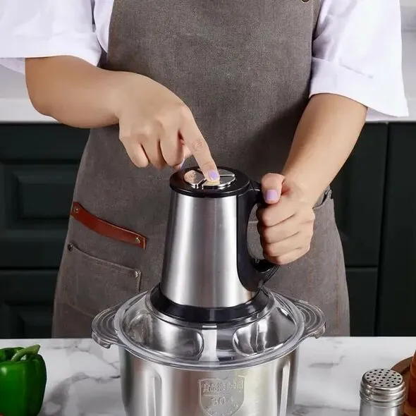 مفرمة كهربائية من الانوكس لتقطيع اللحم و الخضر و المكسرات-Hachoir inox Electrique Pour Cuisine 300w 4 lames - Image 1