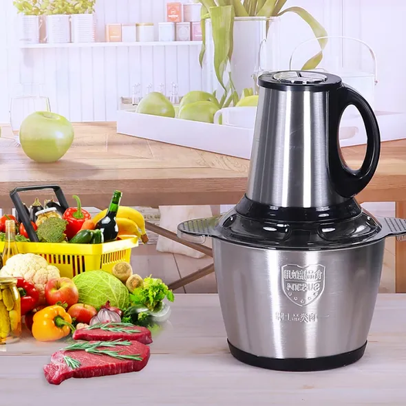 مفرمة كهربائية من الانوكس لتقطيع اللحم و الخضر و المكسرات-Hachoir inox Electrique Pour Cuisine 300w 4 lames - Image 2