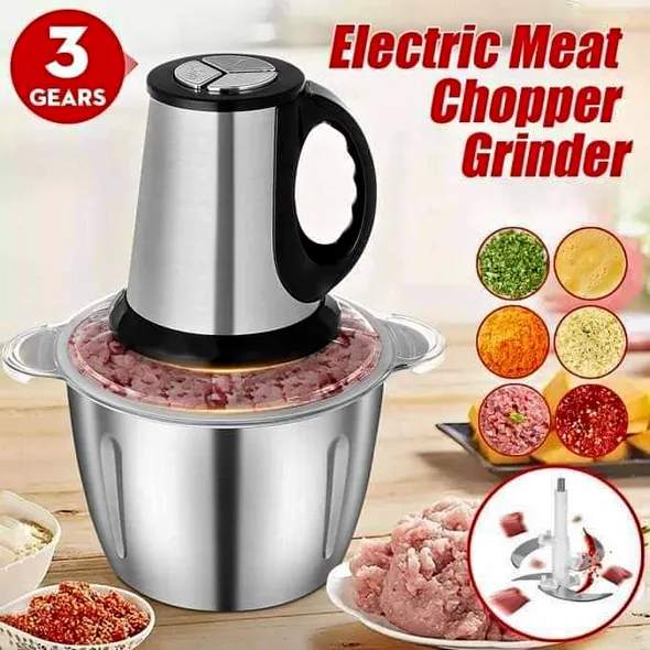 مفرمة كهربائية من الانوكس لتقطيع اللحم و الخضر و المكسرات-Hachoir inox Electrique Pour Cuisine 300w 4 lames - Image 4