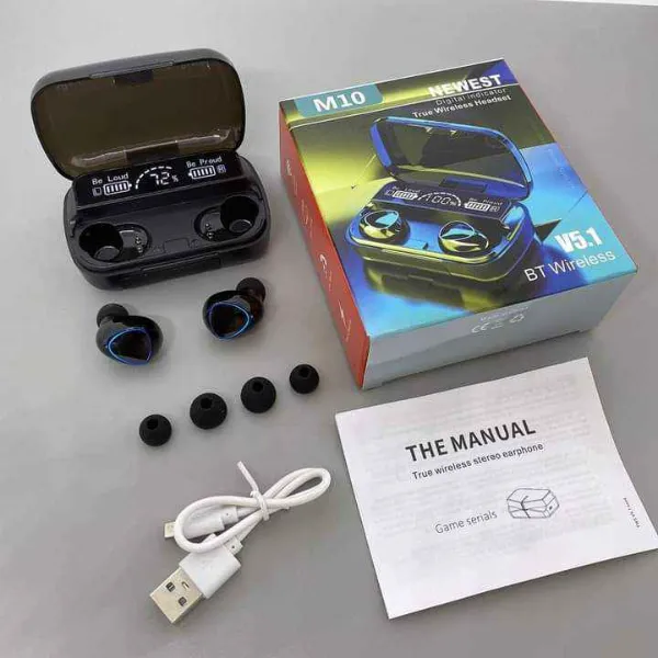 سماعات بلوتوث ببطارية 7 ساعات وباور بانك لإمكانية شحن الهاتف Earbuds M10 - Image 1