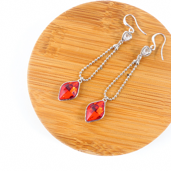 Boucles D'oreilles Pendantes Carré Rouge - Image 2