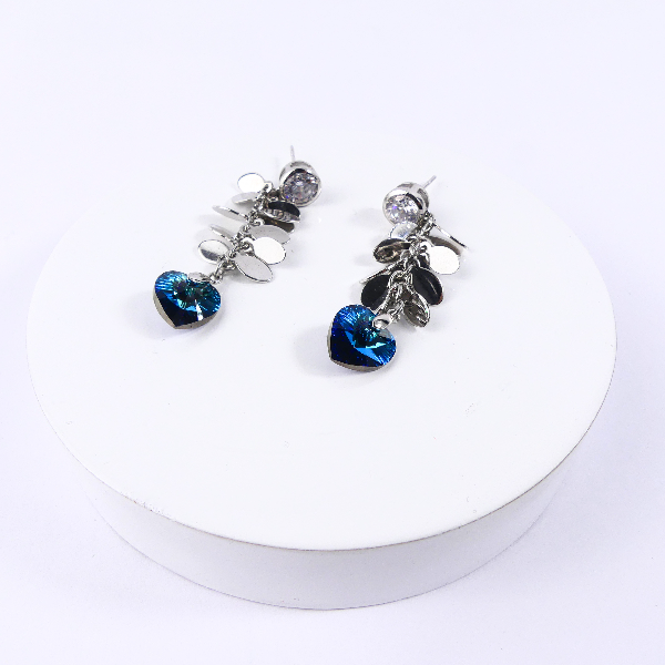 Boucle D'oreille Pendantes Coeur Bleu Nuit - Image 1