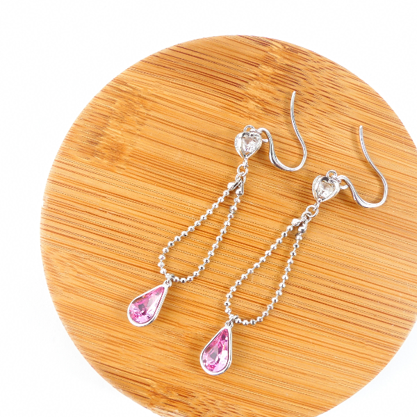 Boucle D'oreille Pendantes Goutte Rose - Image 2