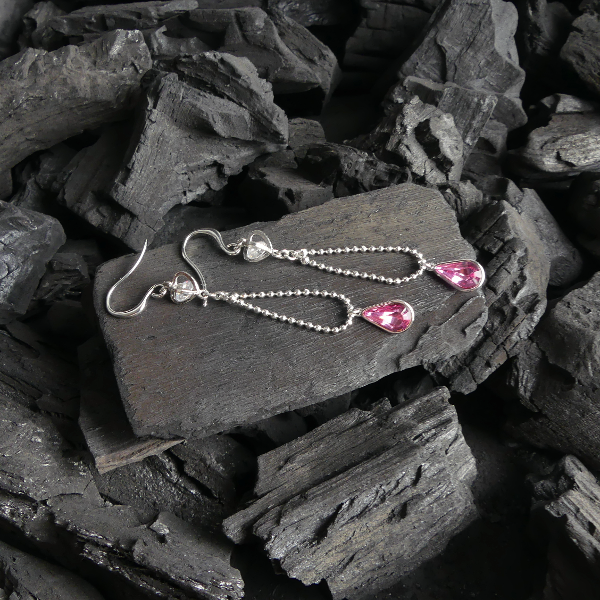 Boucle D'oreille Pendantes Goutte Rose - Image 4