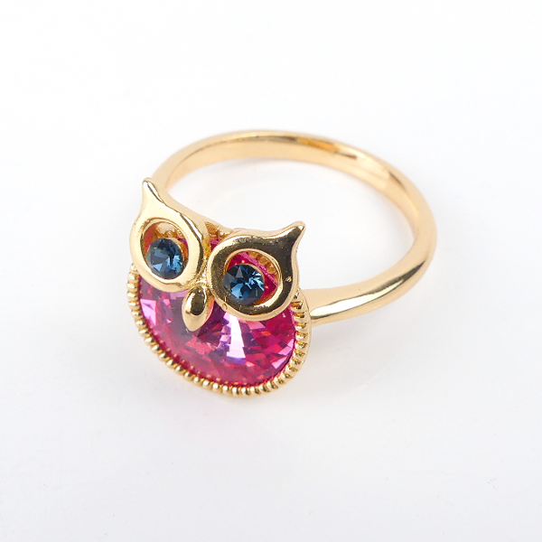 Bague Plaqué Or Pierre Hibou Ronde Rose - Image 1