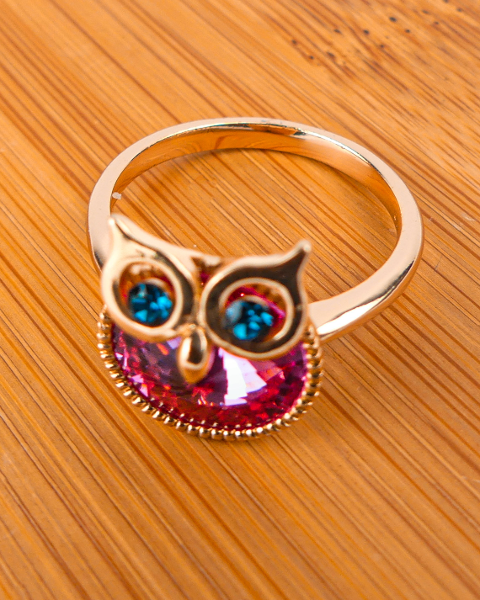 Bague Plaqué Or Pierre Hibou Ronde Rose - Image 3