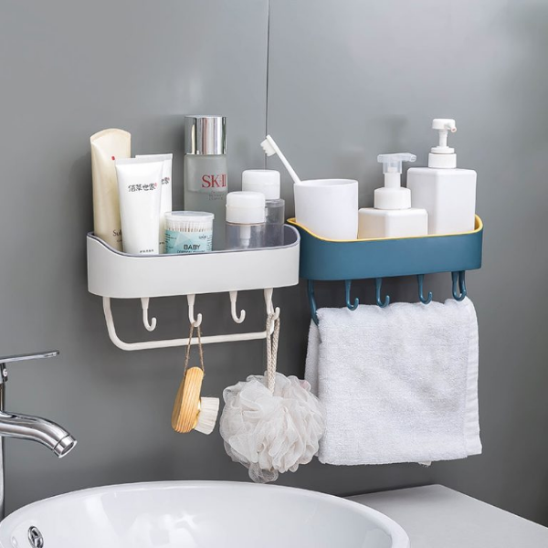 pack 2 en 1 Étagère murale de salle de bain + Porte-serviette Mural - Image 1