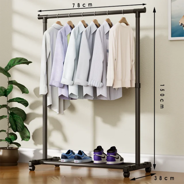 Penderie 1 Barre Extensible 80cm - 140 cm et porte-chaussures 2 en 1 en acier inoxydable - Image 1