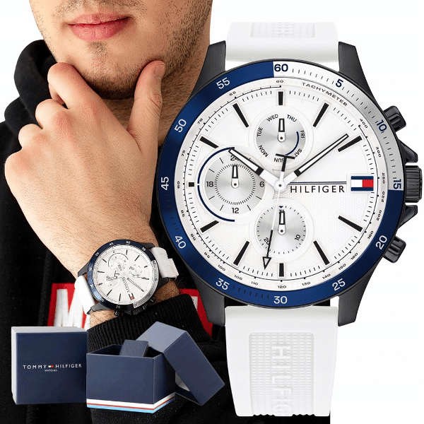 Tommy Hilfiger Multifunction à Quartz Men's avec Bracelet Silicone Blanc 1791723 - Image 2