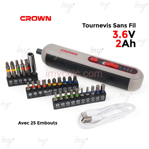 مفك براغي لاسلكي 3.6 فولط 2 أمبير مع 25 رأس مفك Crown CT22053 TB - Image 2