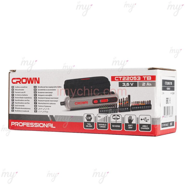 مفك براغي لاسلكي 3.6 فولط 2 أمبير مع 25 رأس مفك Crown CT22053 TB - Image 4