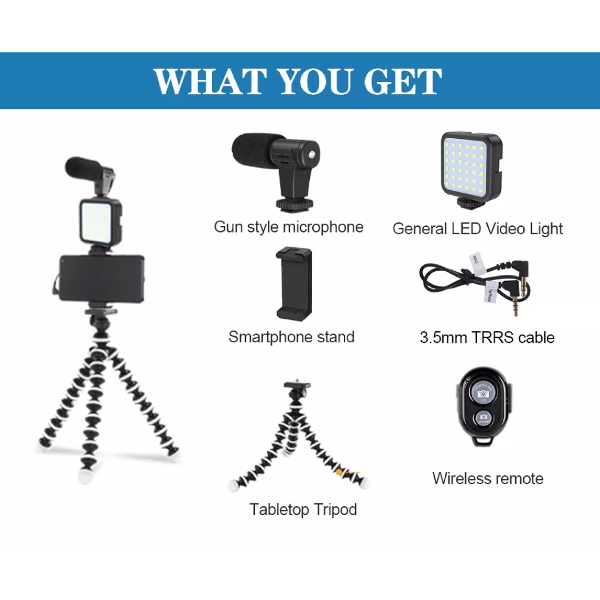 طقم تصوير الفيديوهات بالهاتف بطريقة إحترافية Vlogging Kit D'enregistrement Vidéo Pour Smartphones KIT-03LM