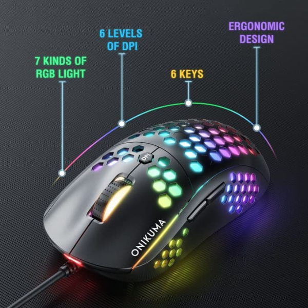 ماوس ألعاب احترافي سلكي CW903 ONIKUMA جديد بستة سرعات DPI قابل للتعديل، ضوء RGB - Image 4