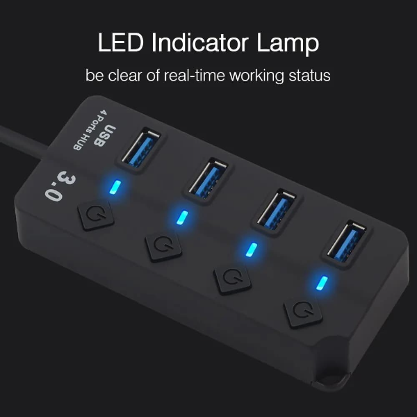 موزع USB 3.0 ذو 4 منافذ مع مفتاح تشغيل/إيقاف فردي - Image 4