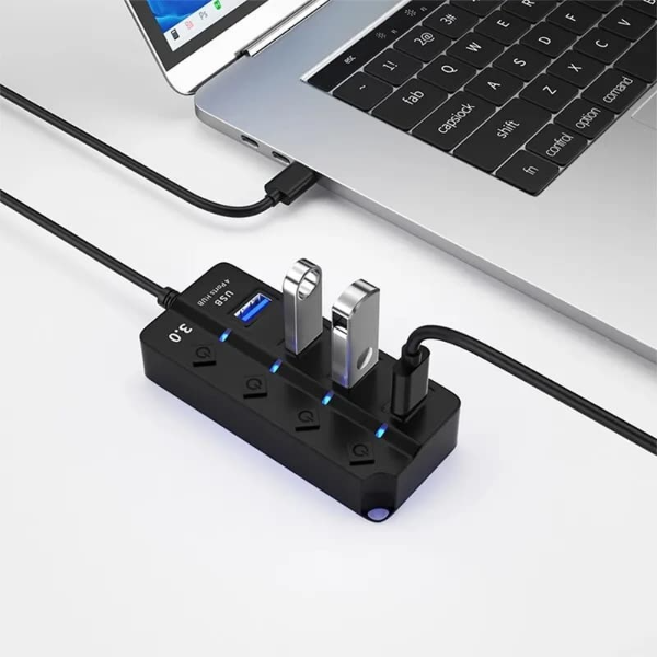 موزع USB 3.0 ذو 4 منافذ مع مفتاح تشغيل/إيقاف فردي - Image 5