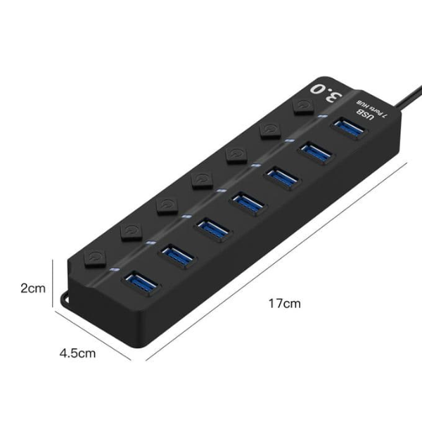 موزع USB 3.0 ذو 7 منافذ مع مفتاح تشغيل/إيقاف فردي، يعمل بنظام Windows ،Linux ،MacOS - Image 2