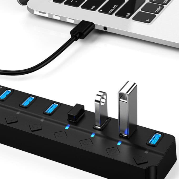 موزع USB 3.0 ذو 7 منافذ مع مفتاح تشغيل/إيقاف فردي، يعمل بنظام Windows ،Linux ،MacOS - Image 3