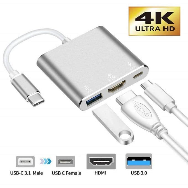 Hub Adaptateur Multiport 3 In 1 - Type-C 3.1 To Hdmi 4K + Usb 3.0 + Type-C(Pd) - Image 1