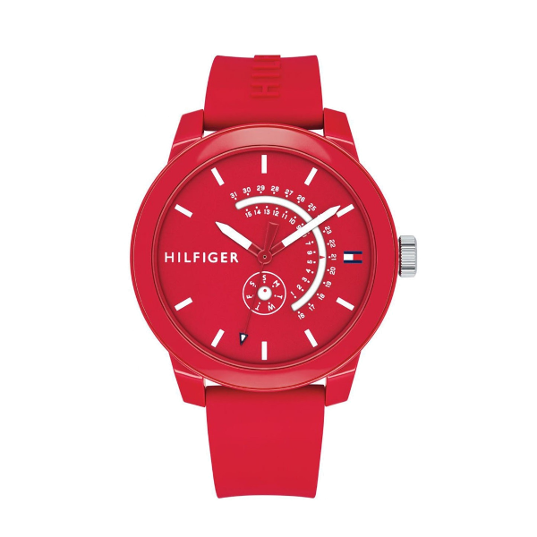 Tommy Hilfiger Men's Denim Quartz Plastic and Rubber Color Red 1791480 - Image 1