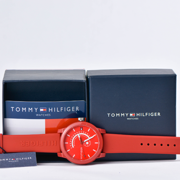 Tommy Hilfiger Men's Denim Quartz Plastic and Rubber Color Red 1791480 - Image 3