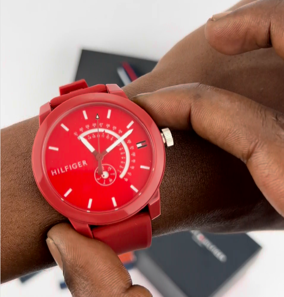 Tommy Hilfiger Men's Denim Quartz Plastic and Rubber Color Red 1791480 - Image 4