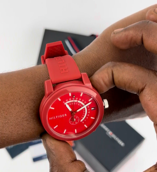 Tommy Hilfiger Men's Denim Quartz Plastic and Rubber Color Red 1791480 - Image 5