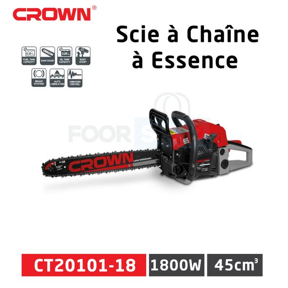 CROWN Scie à Chaîne à Essence 450mm 45cc 1800W CT20101-18 - Image 1