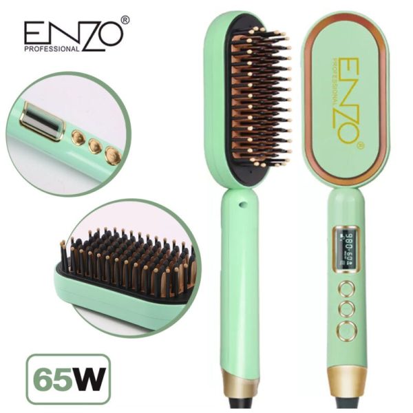 مشط تنعيم الشعر الساخن ENZO PROFESSIONAL Brosse Lissante Electrique Professional En Céramique EN-4102 - Image 1