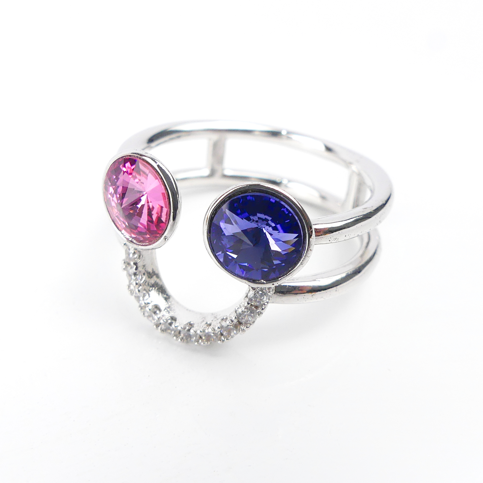 Bague Double Anneau Bleu/Rose - Image 1