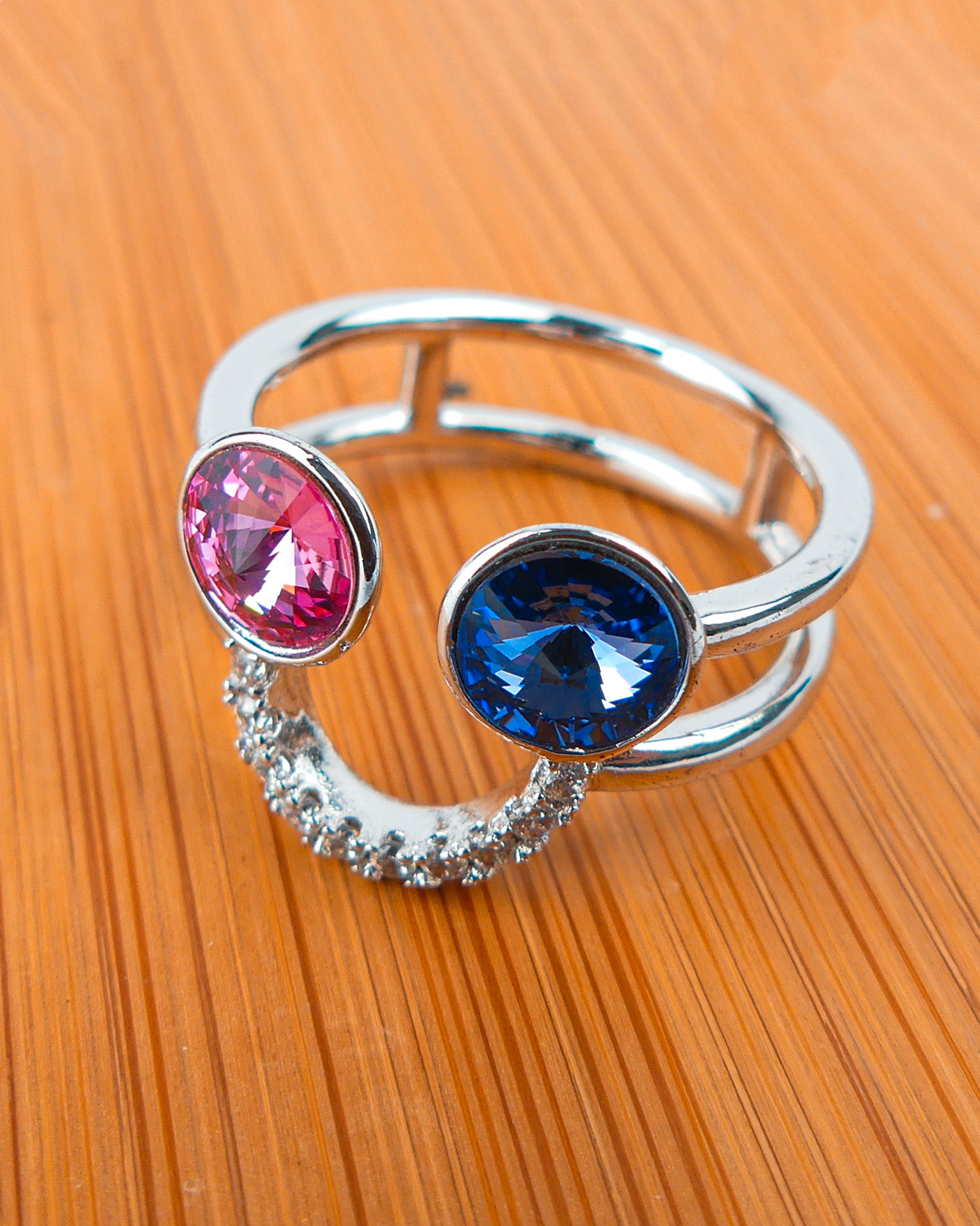 Bague Double Anneau Bleu/Rose - Image 2