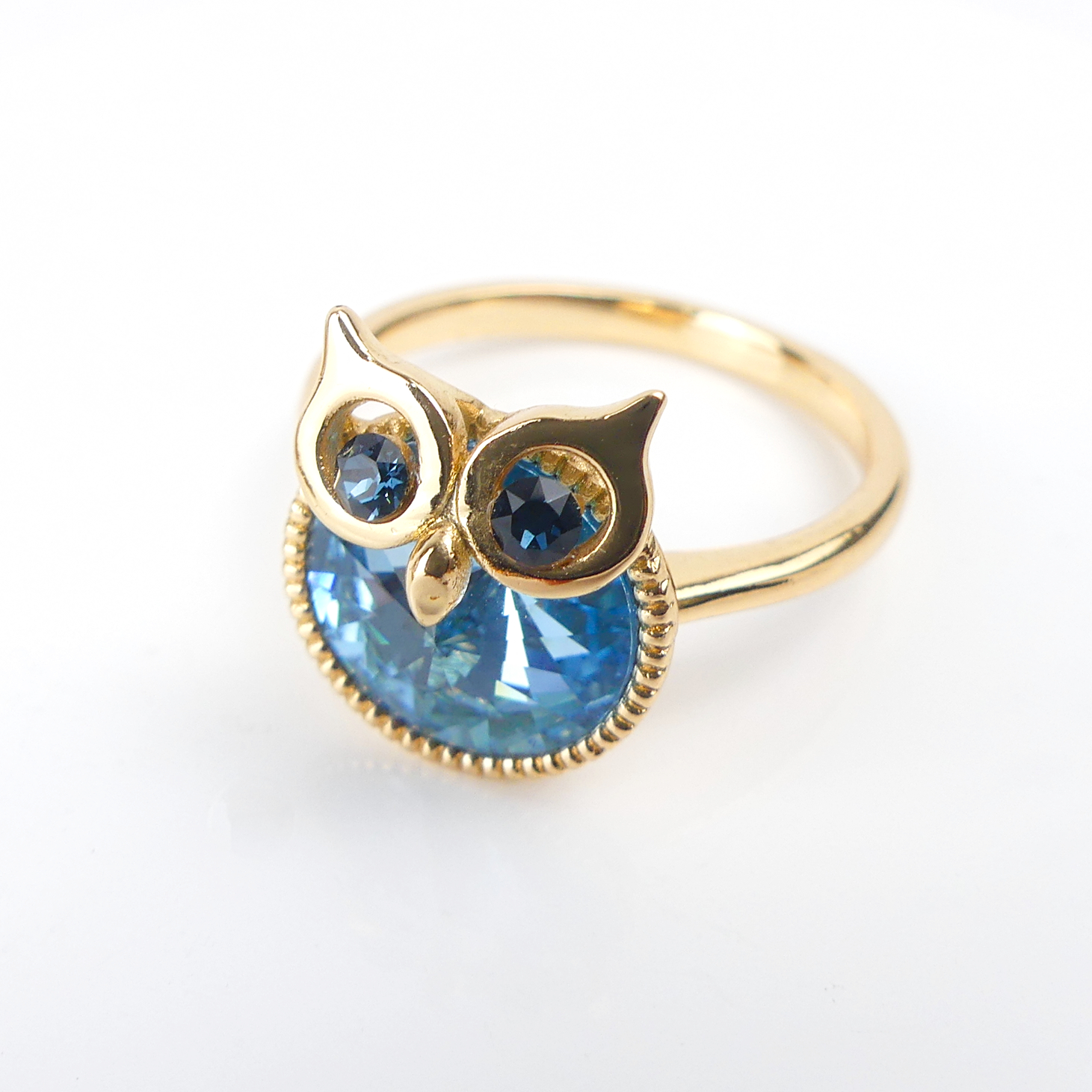 Bague Plaqué Or Pierre Hibou Rende Bleu - Image 1