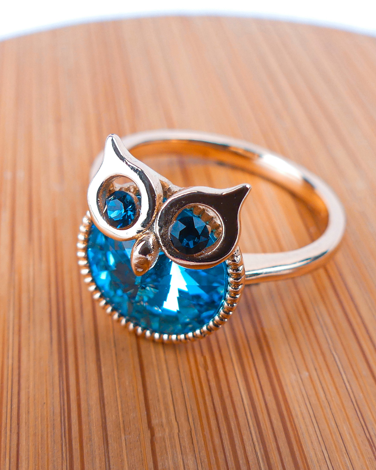 Bague Plaqué Or Pierre Hibou Rende Bleu - Image 2