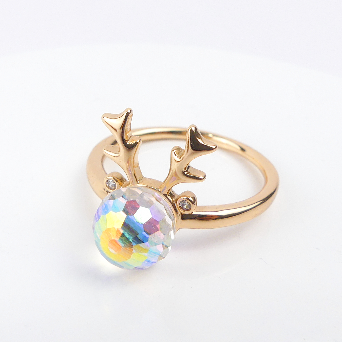  Bague Gazelle Boule Blanc Reflé - Image 1