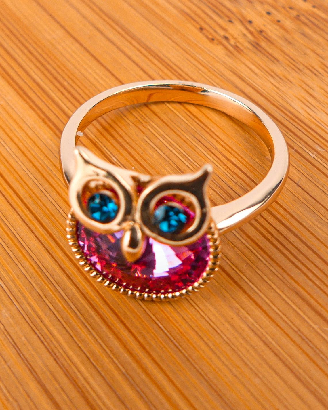 Bague Plaqué Or Pierre Hibou Ronde Rose - Image 3