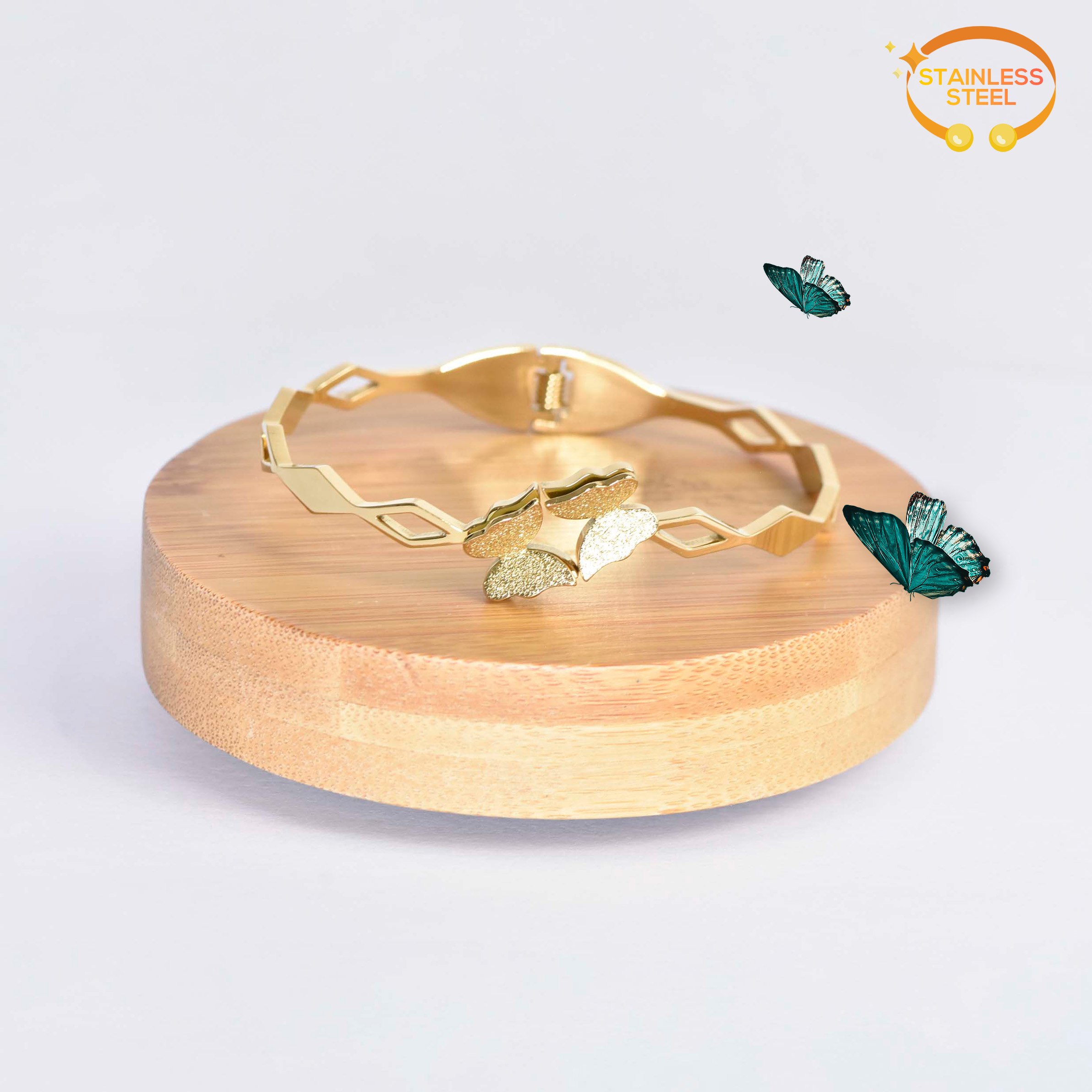 BRACELET 2 PAPILLIONS DORÉ LOSANGE - Image 1
