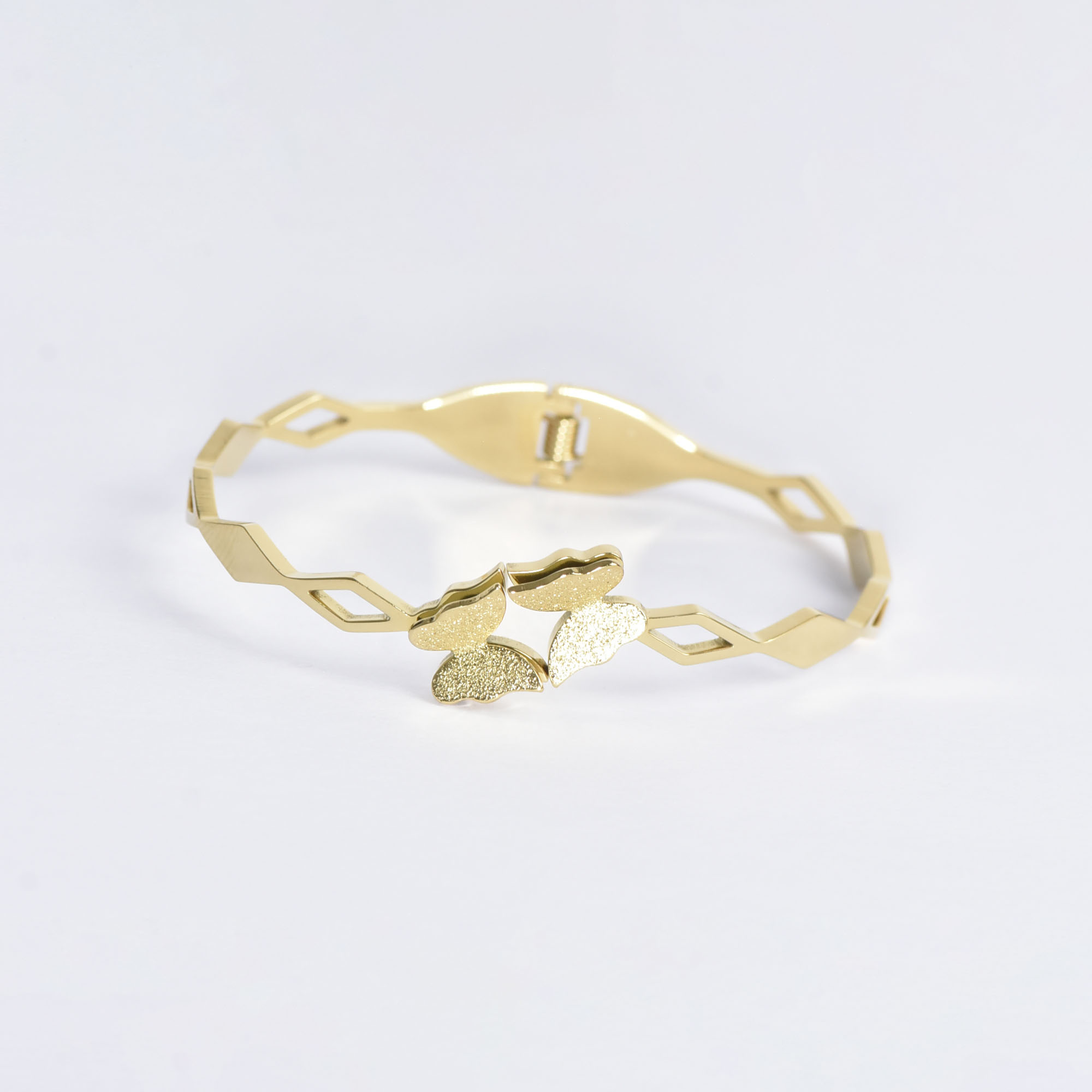 BRACELET 2 PAPILLIONS DORÉ LOSANGE - Image 3