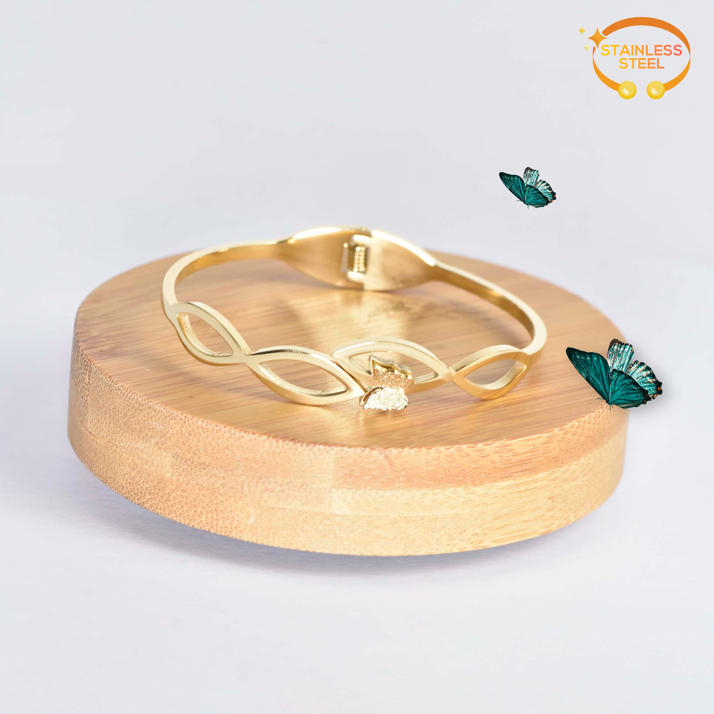 BRACELET PAPILLIONS SUR FEUILLES D'ARBRE - Image 1