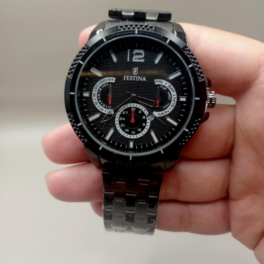 Festina noir ساعة فيستينا فخمة من الفولاذ المقاوم للصدأ  - Image 1