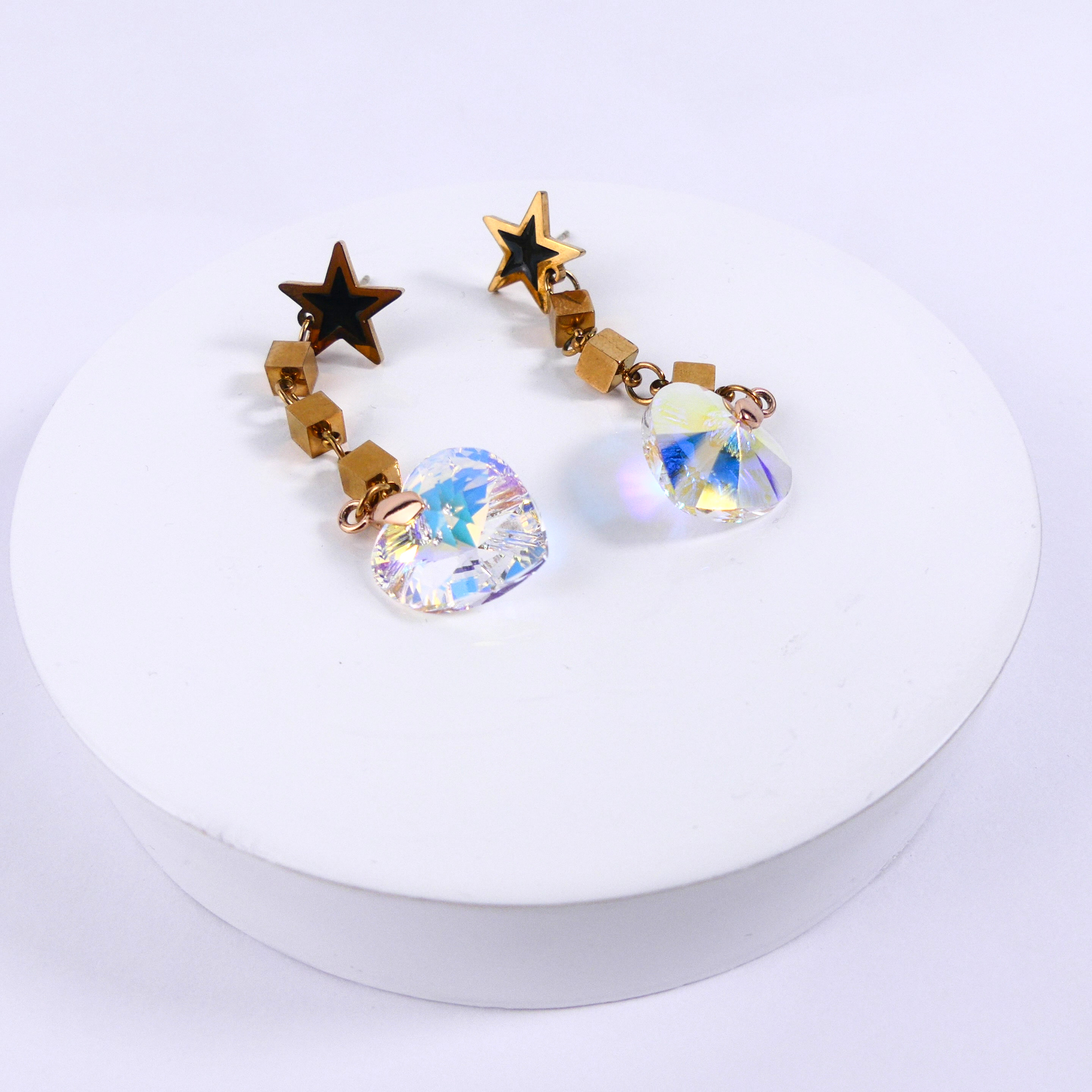 Boucle D'oreille Pendantes Etoile Et Coeur Jaune - Image 1