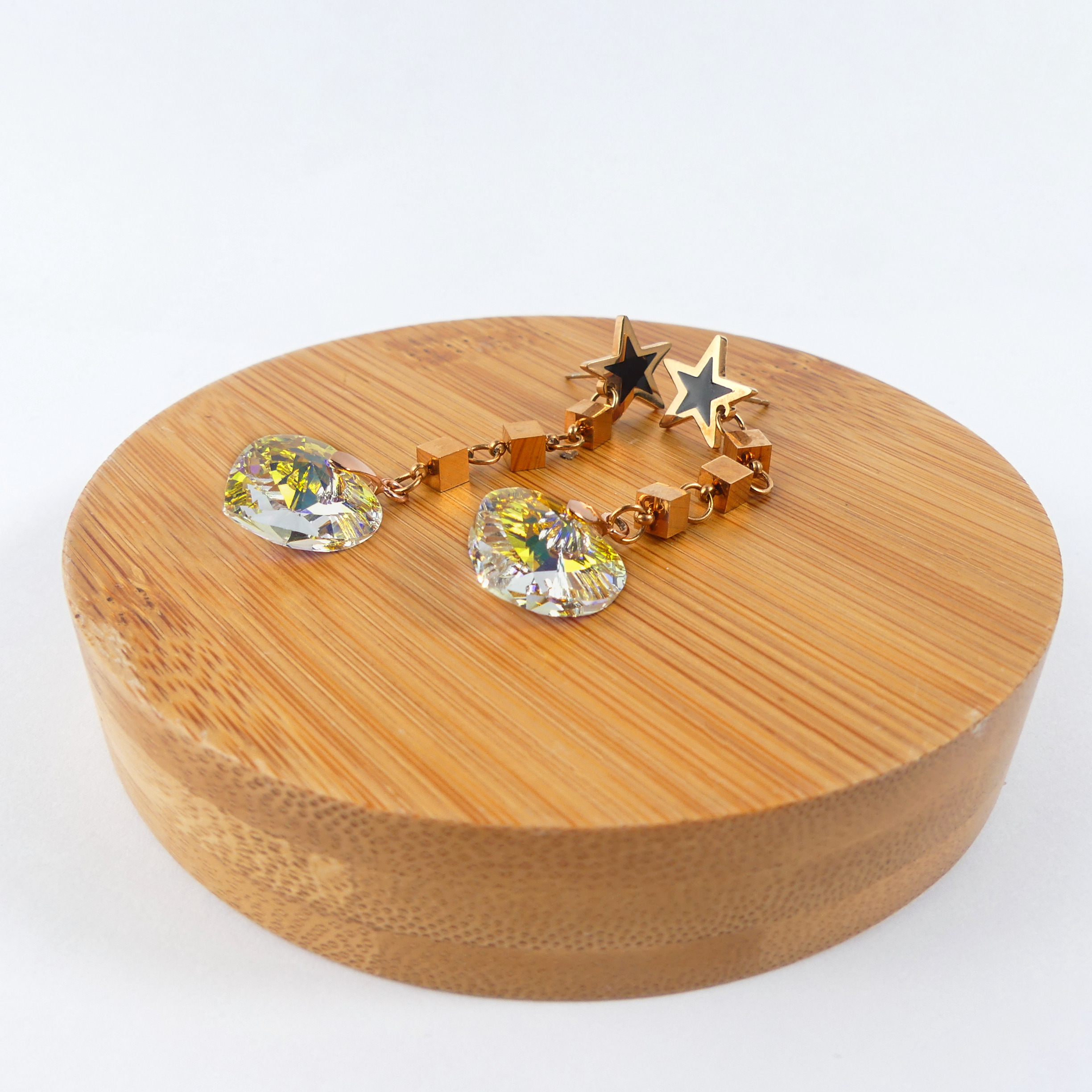 Boucle D'oreille Pendantes Etoile Et Coeur Jaune - Image 2