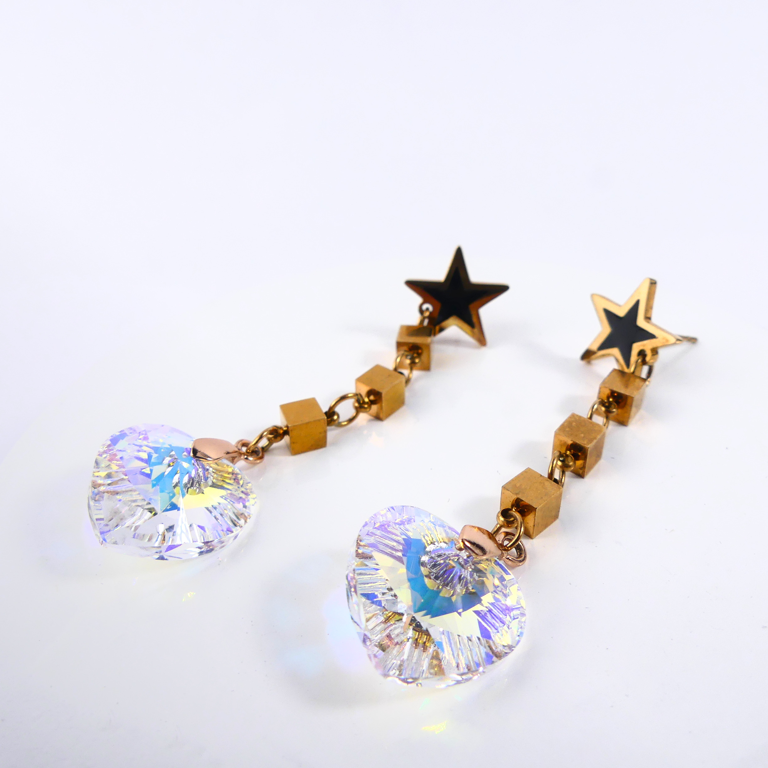 Boucle D'oreille Pendantes Etoile Et Coeur Jaune - Image 3