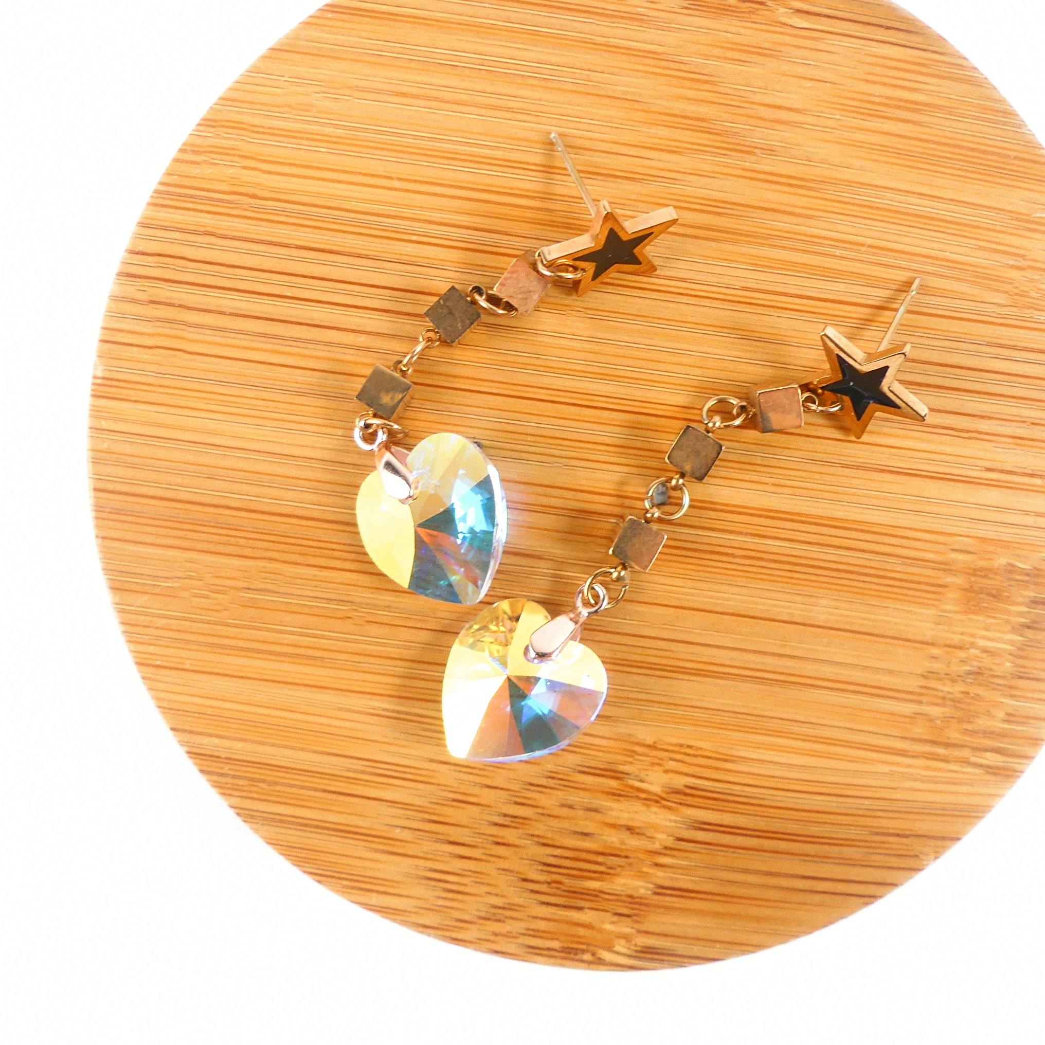 Boucle D'oreille Pendantes Etoile Et Coeur Jaune - Image 4