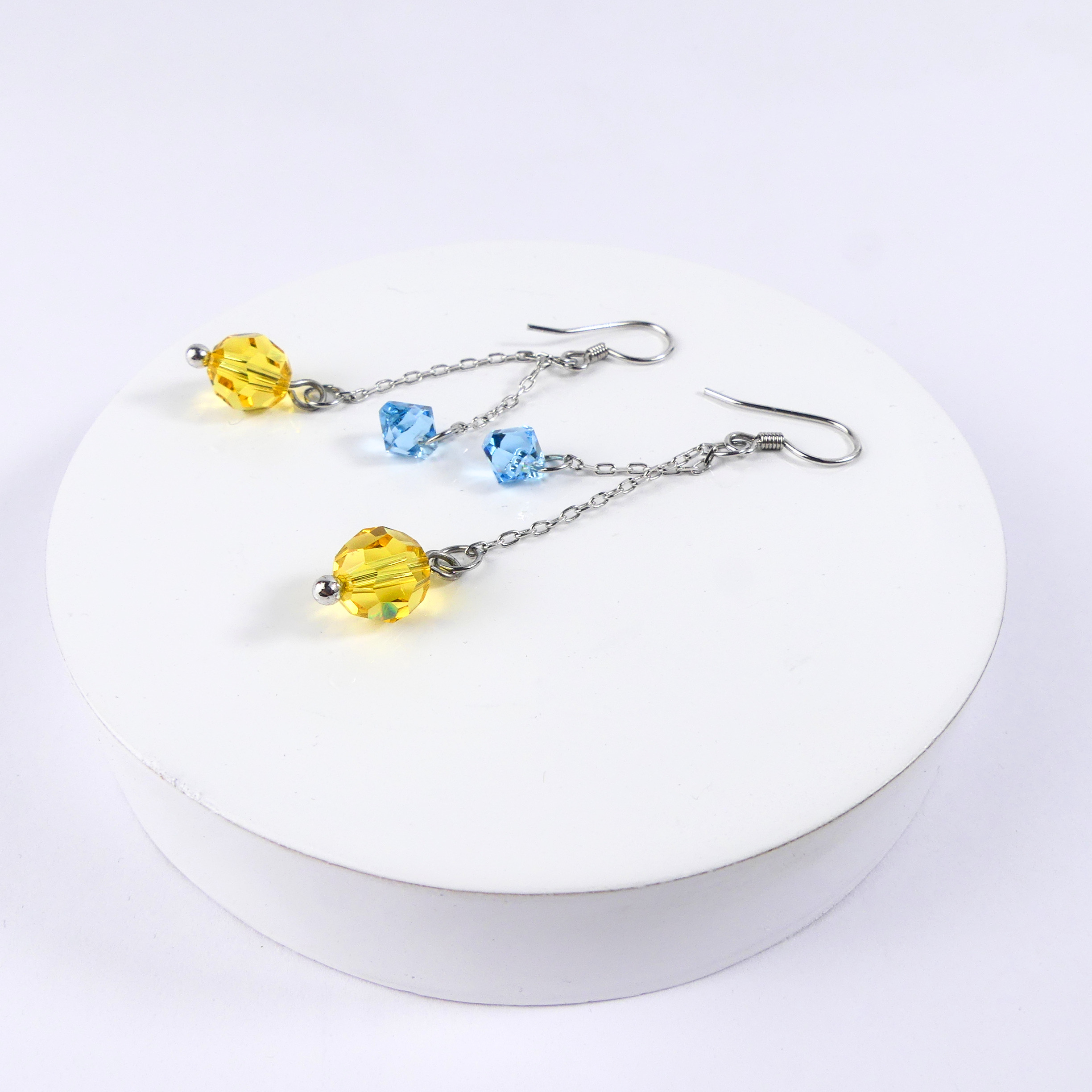 Boucle D'oreille Pendantes Jaune/BLEU - Image 1