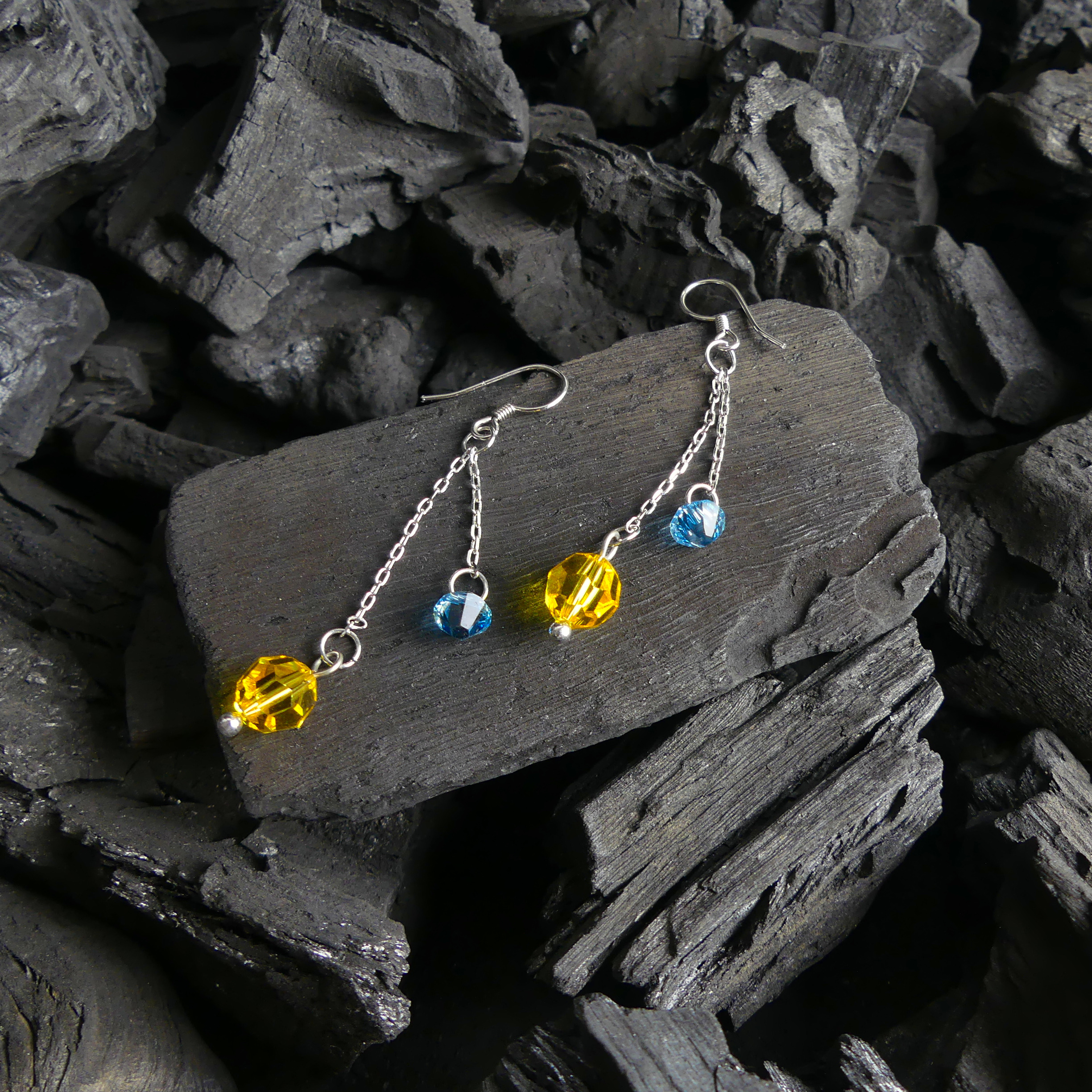 Boucle D'oreille Pendantes Jaune/BLEU - Image 2