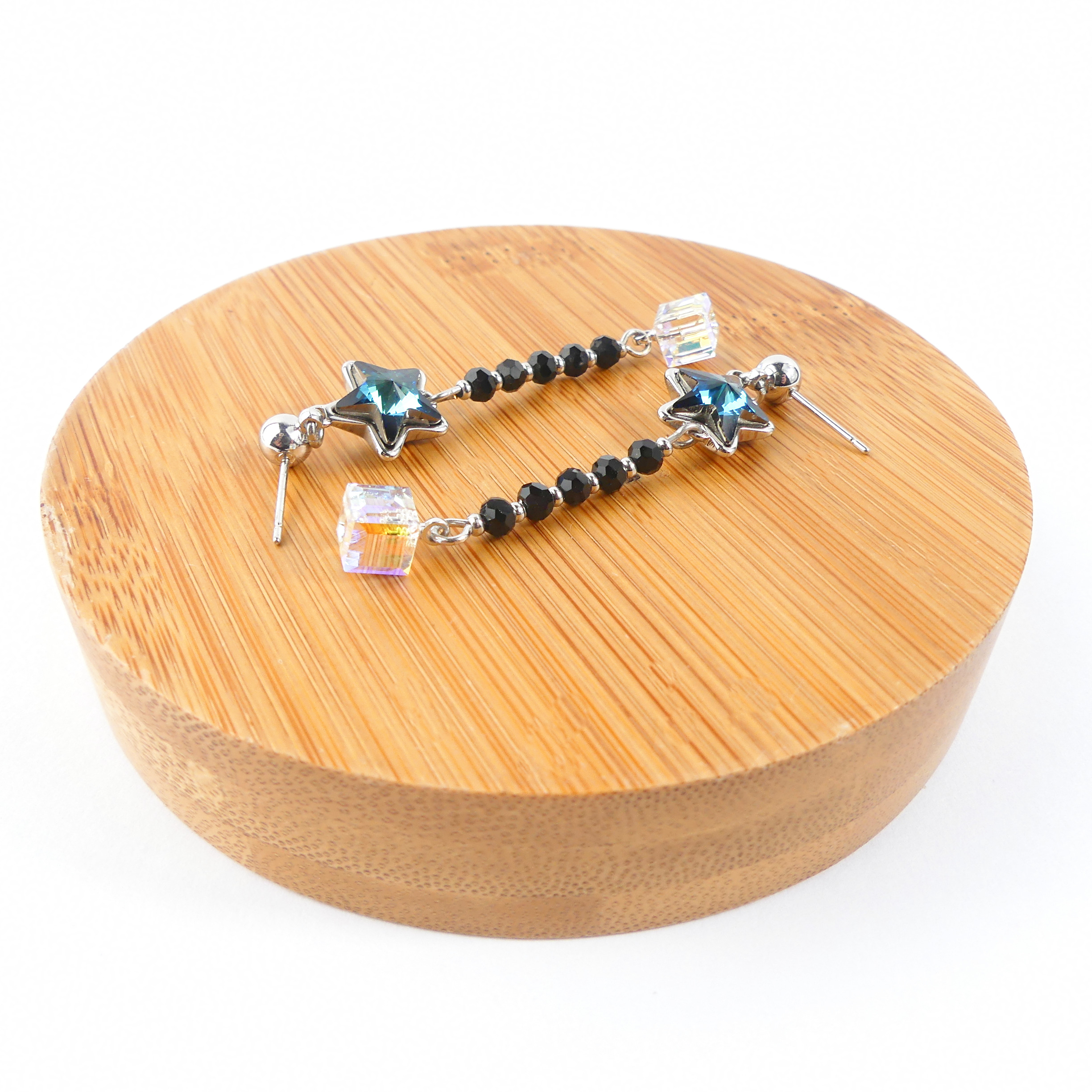 Boucle D'oreille Pendantes Etoile Bleu Reflet - Image 4