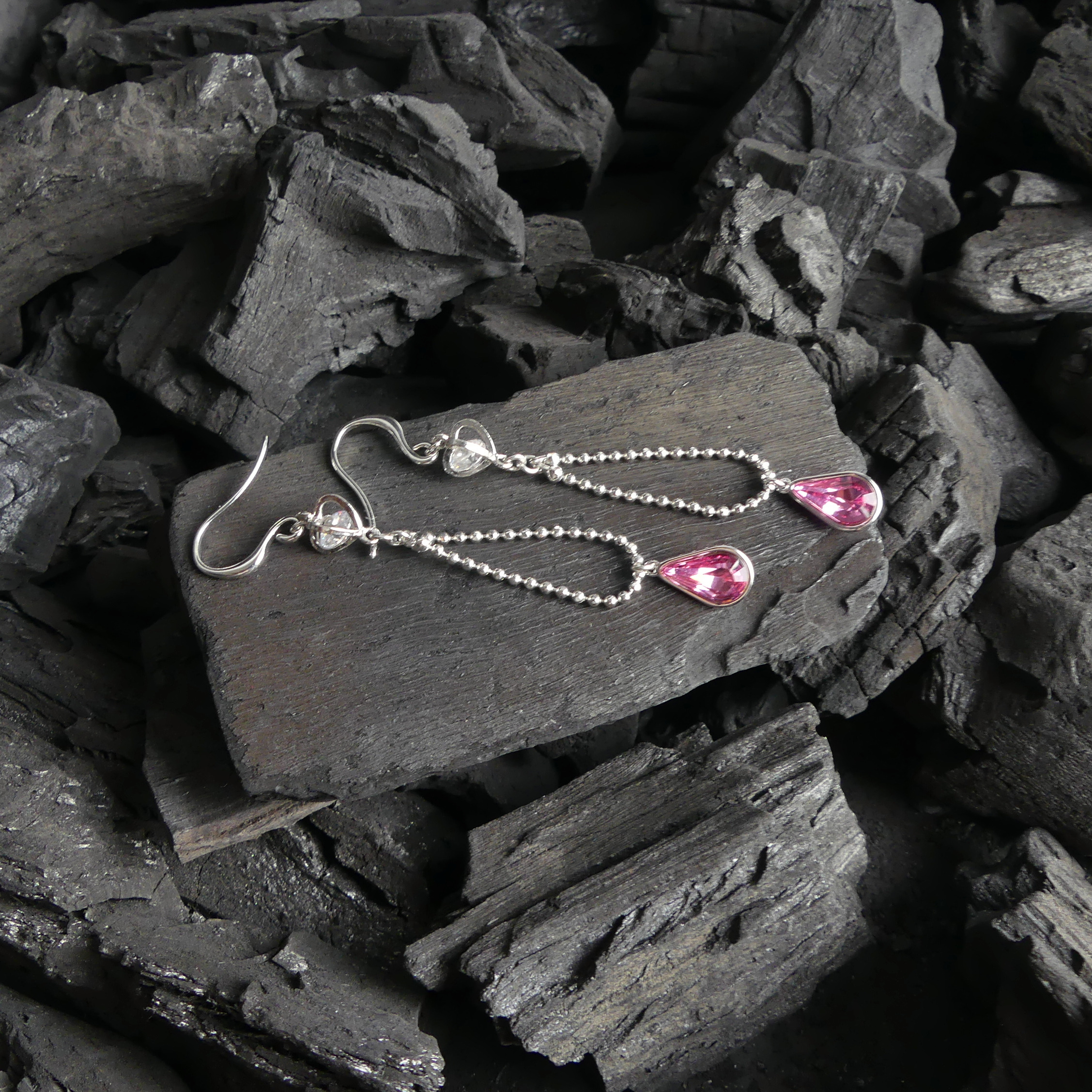 Boucle D'oreille Pendantes Goutte Rose - Image 4