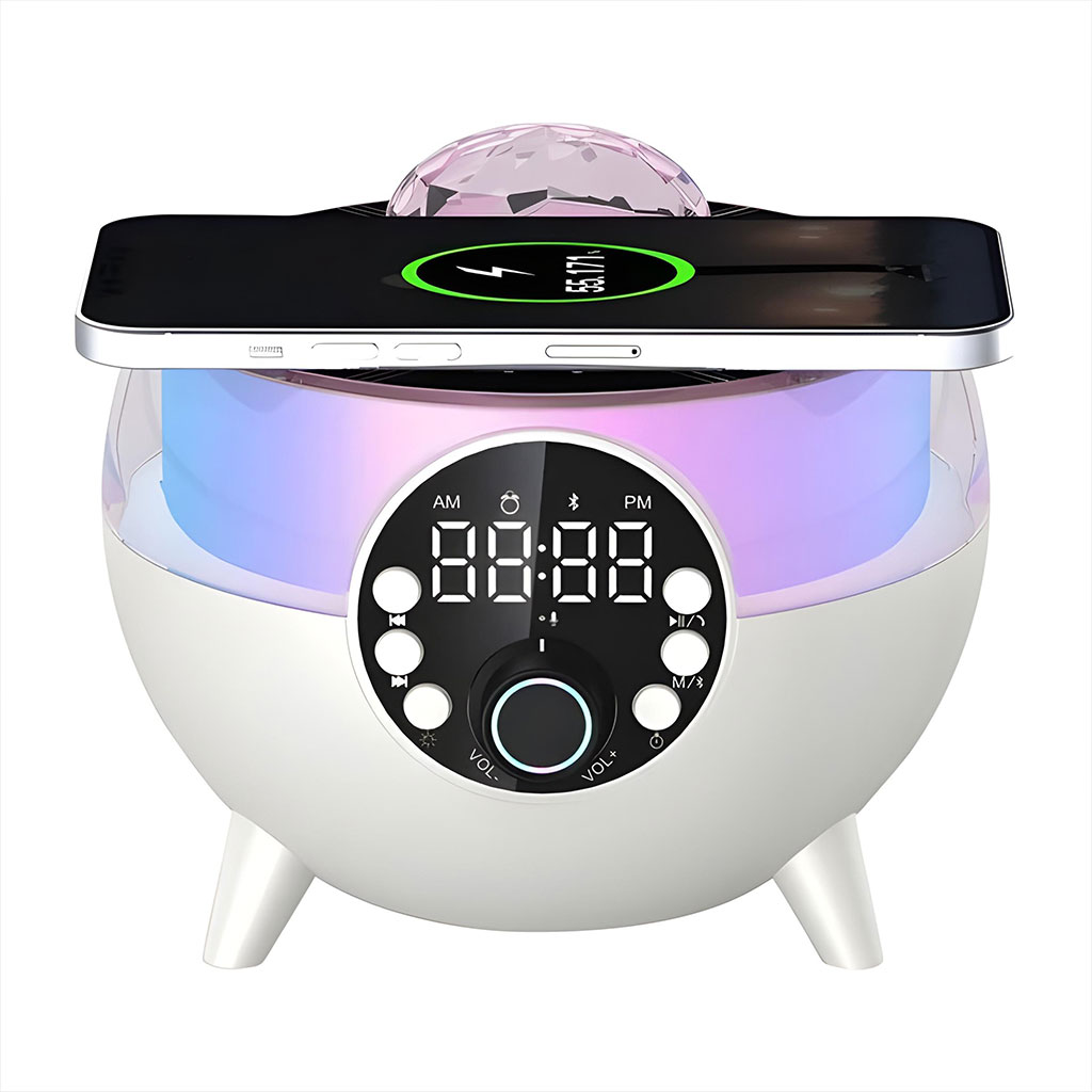 سماعة ومُنبّه LED للأجواء مع شاحن لاسلكي بقوة 15W - Image 4