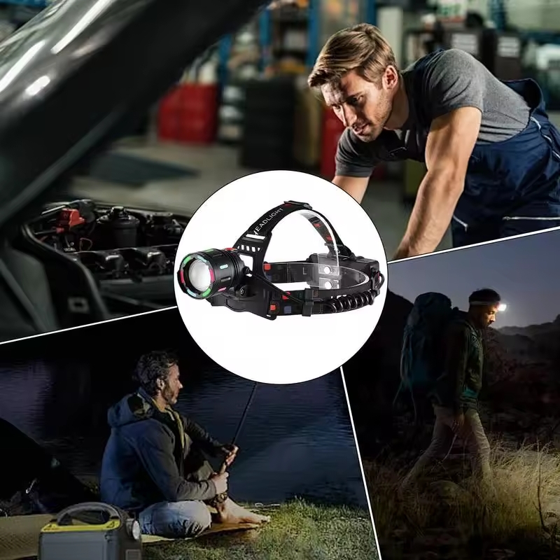 مصباح رأس قوي الاضاءة قابل للشحن مع بنك للطاقة  Lampe frontale aste à LED haute puissance - Image 4