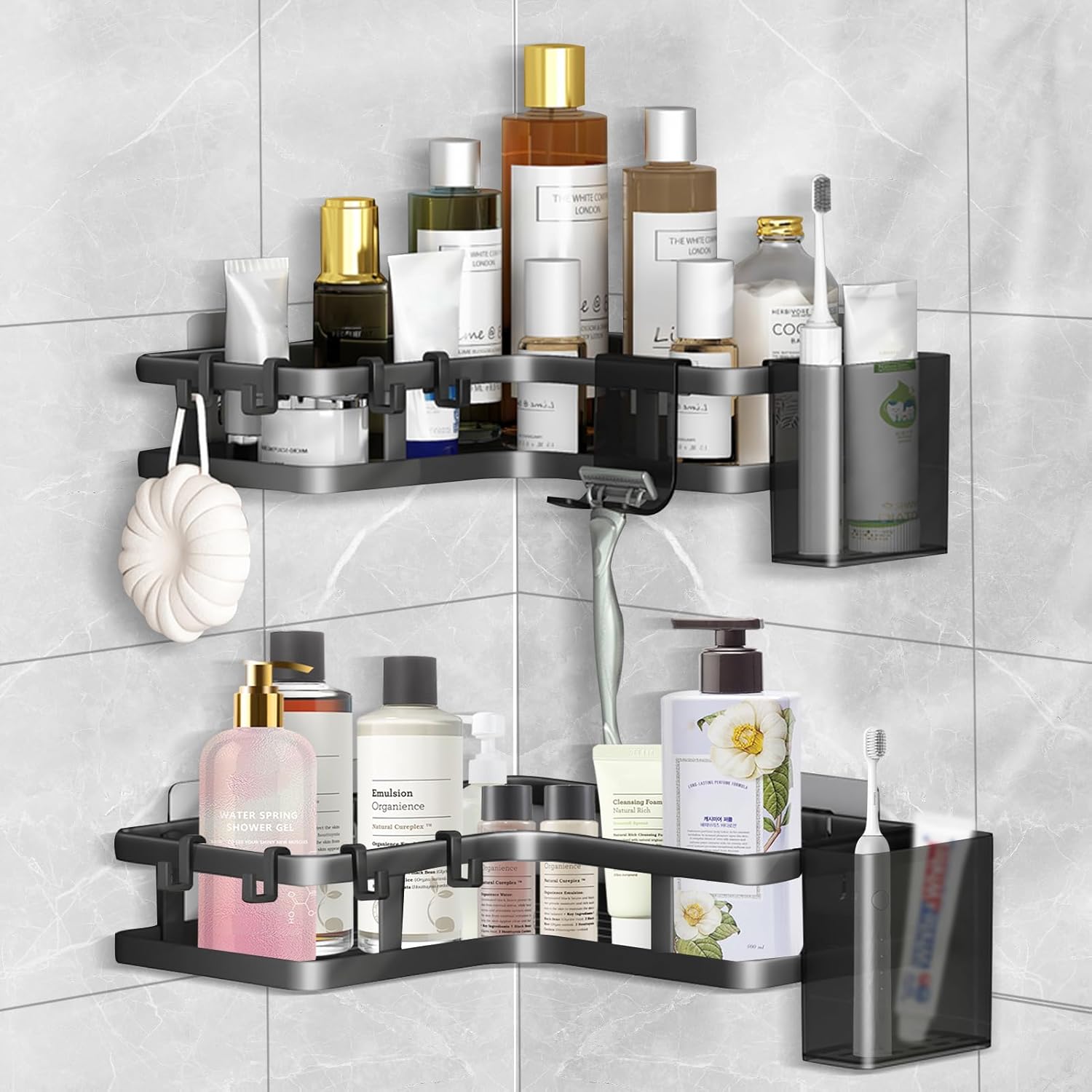 Étagère de douche sans perçage, lot de 2,  noir - Image 1